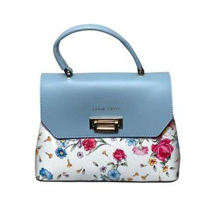Ivan Troy Women's Ann Blue Floral Print Italian Leather Shoulder Handbag